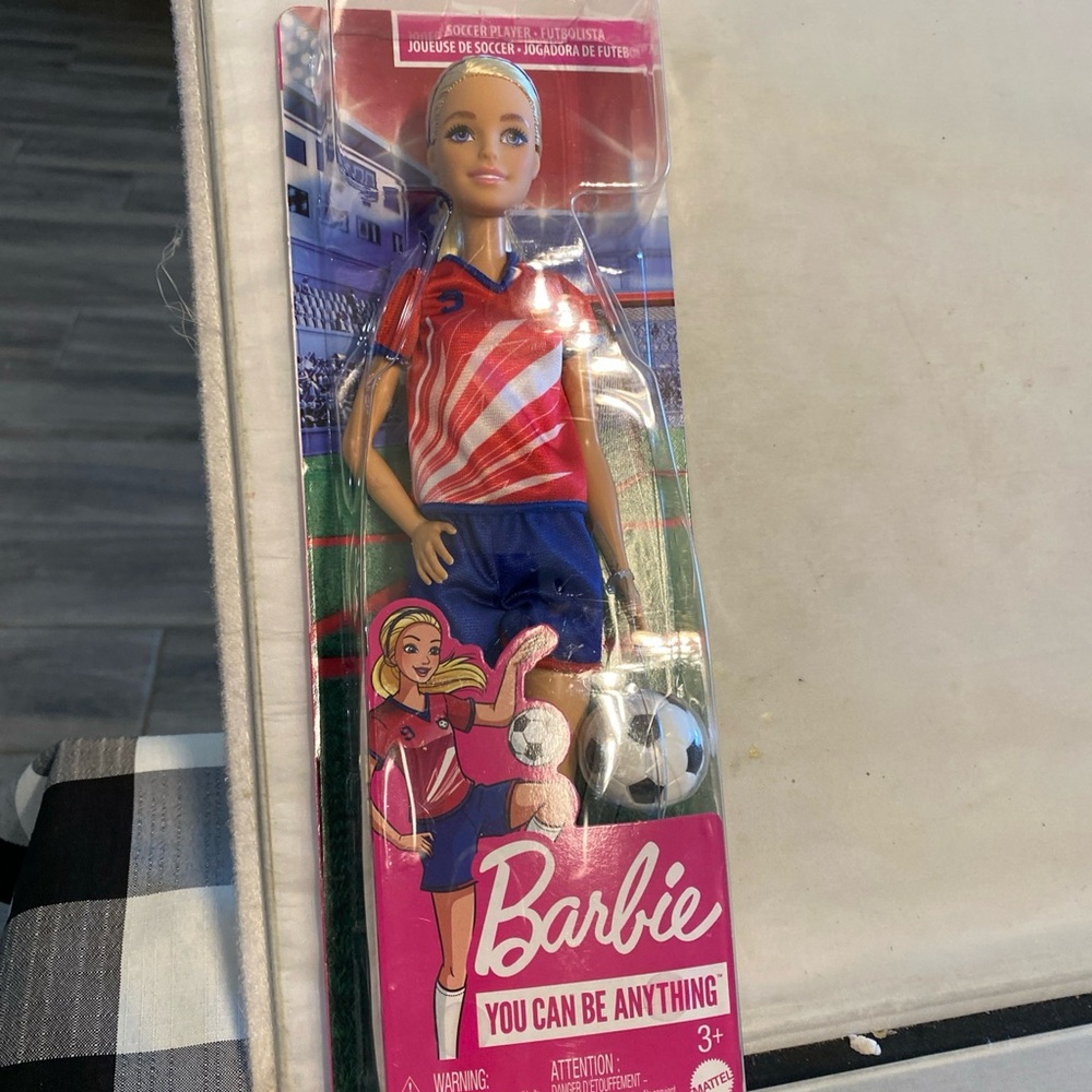 Adidas Red and Blue Soccer Doll with Ball
